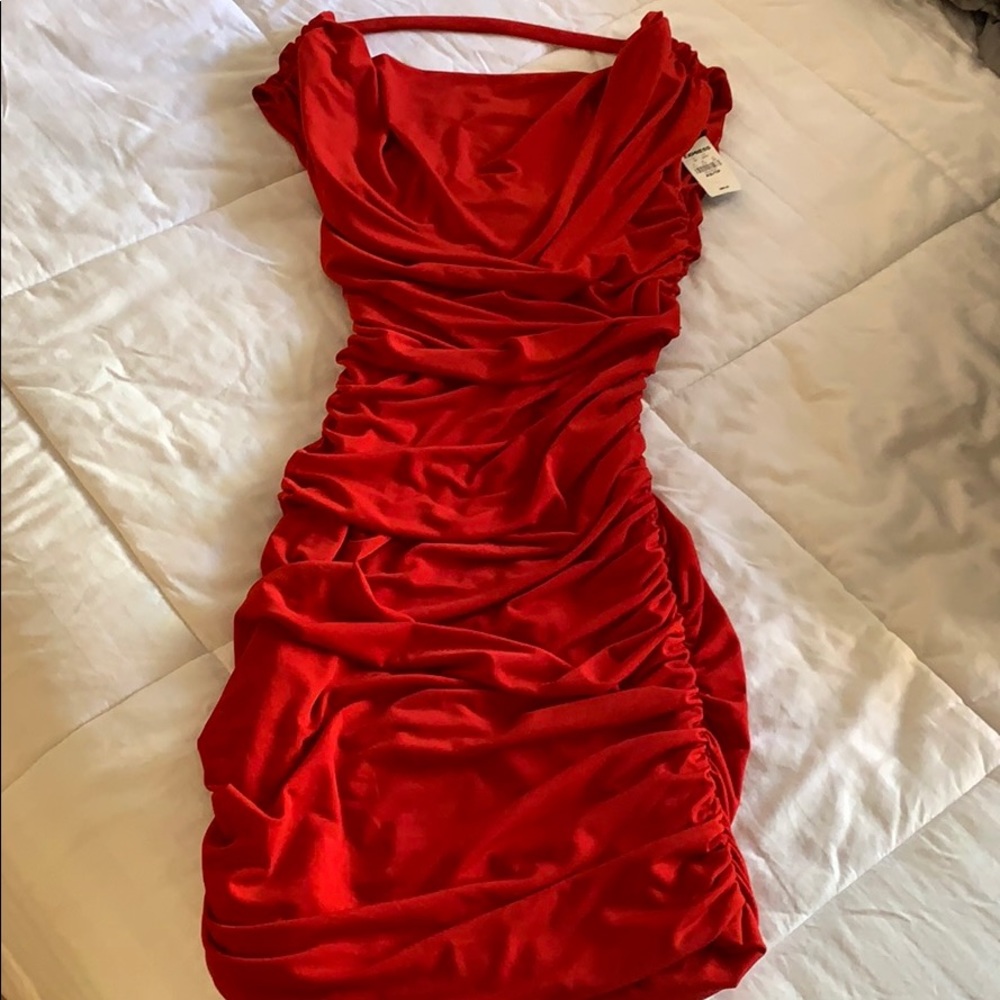 EXPRESS RUCHED RED COCKTAIL DRESS - Picture 3 of 9